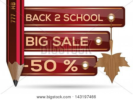Back 2 school. Big Sale. Back to school. Discount of 50 percent. Vector illustration