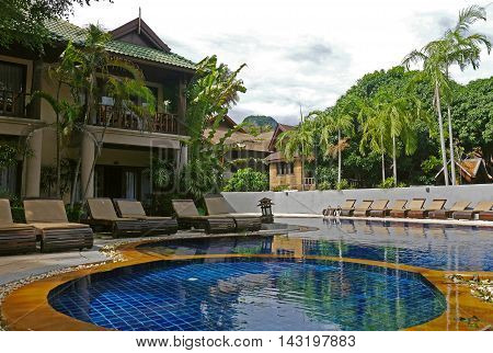RAILAY, Thailand, 25 June 2016: Pool of Railay Bay Hotel.