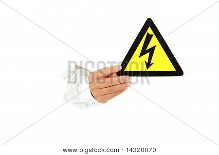 Peligro de descarga eléctrica, mano.