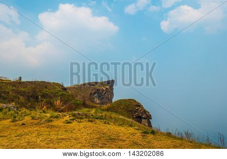 The peak of the mountain and Clouds Phu Chi Fa in Chiang Rai City Thailand