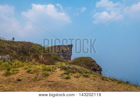 The peak of the mountain and Clouds Phu Chi Fa in Chiang Rai City Thailand