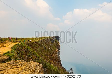 The peak of the mountain and Clouds Phu Chi Fa in Chiang Rai City Thailand