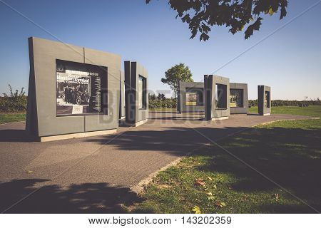 GdanskPoland-September 192015:Visitors are informed about acts of war at the 