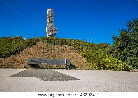 GdanskPoland-September 192015:Westerplatte. Monument commemorating first battle of Second World War and Polish Defense in 1939