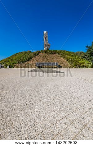 GdanskPoland-September 192015:Westerplatte. Monument commemorating first battle of Second World War and Polish Defense in 1939