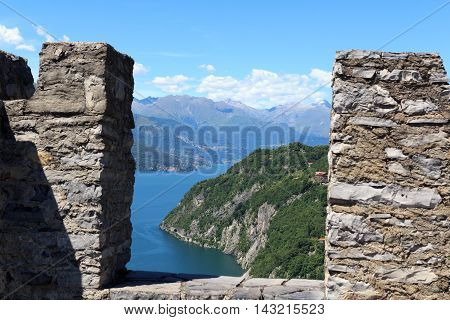 View From Castle Castello Di Vezio To Lake Como And Mountains, Lombardy, Italy