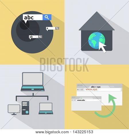 Set of great flat icons with style long shadow icon and use for search engine optimization, internet , marketing, advertising and much more.