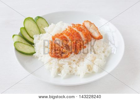 Fried chicken rice Hainanese chicken rice with cucumber