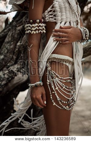 Сlose up of attractive wild boho woman