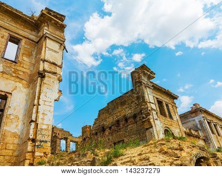The Ruins Of An Ancient House In Odessa, Ukraine. Historic Building Destroyed By Vandals Of The Prol
