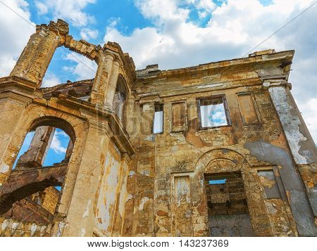 The Ruins Of An Ancient House In Odessa, Ukraine. Historic Building Destroyed By Vandals Of The Prol