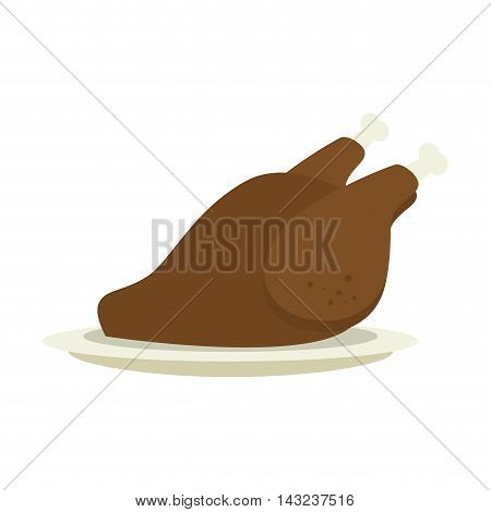 chicken roaster plate restaurant gourmet cooking food vector illustration