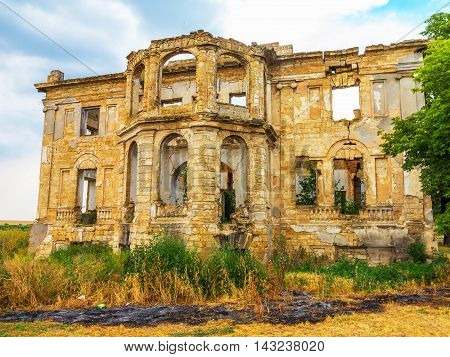 The Ruins Of An Ancient House In Odessa, Ukraine. Historic Building Destroyed By Vandals Of The Prol