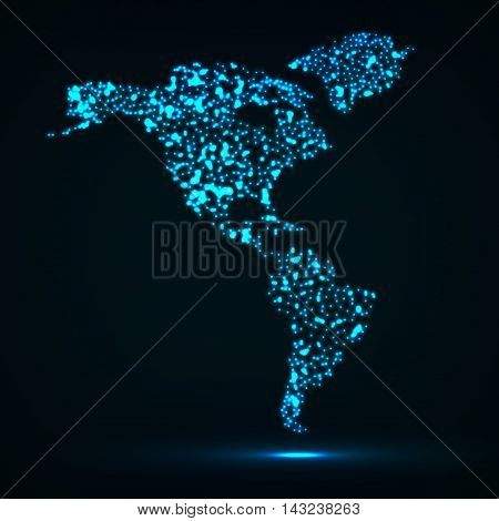 Abstract map of America continent with glowing particles