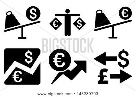 Currency Trading vector icons. Pictogram style is black flat icons with rounded angles on a white background.