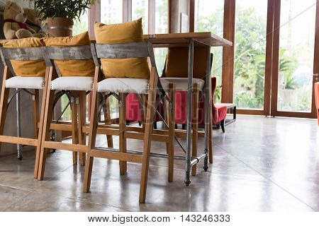 Living Room Interior Decoration Cafe Coffee With Wooden Bar And Chair Barstool