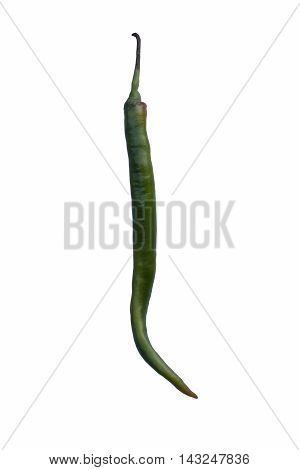 Jwala finger hot pepper (Capsicum annuum Finger hot pepper). Called Finger hot indian pepper also. Image of single pepper isolated on white background