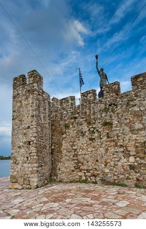 Twinlight of Fortification at the port of Nafpaktos town, Western Greece