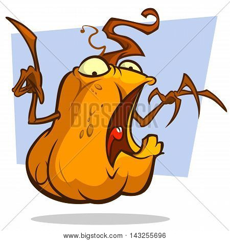 Cartoon halloween pumpkin character with hands. A vector illustration of pumpkin head isolated