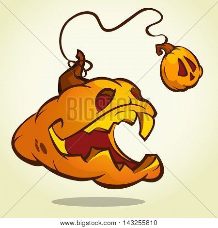 Halloween pumpkin with scary face on white. Vector illustration isolated