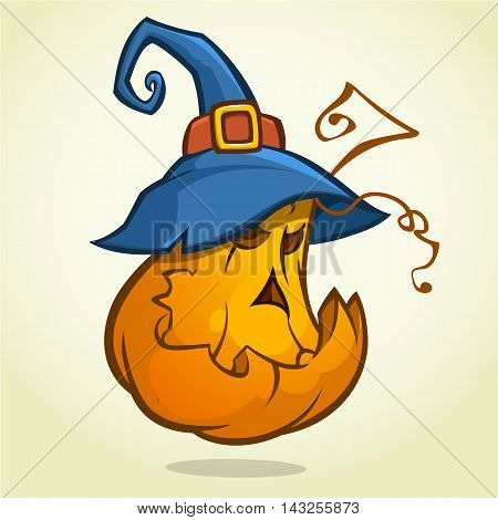 Jack-O-Lantern. Halloween pumpkin with blue witches hat. Vector illustration.