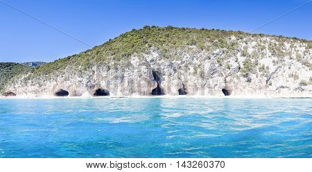 Panorama Of Cala Luna Caves In The Gulf Of Orosei Sardinia Italy