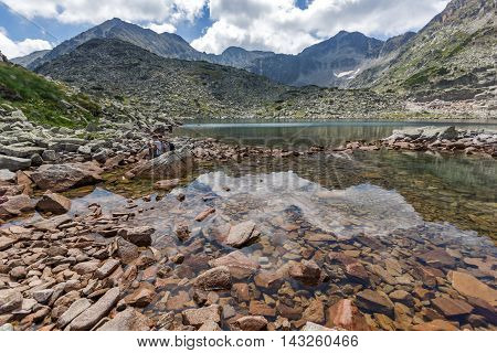 Amazing landscape with Reflection of Irechek and Musala peak in Musalenski lakes,  Rila mountain, Bulgaria