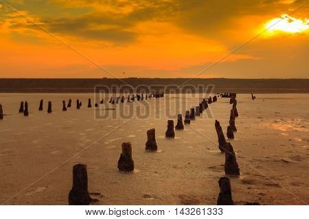 Sunset on the salty estuary Kuyalnik, Odessa, Ukraine