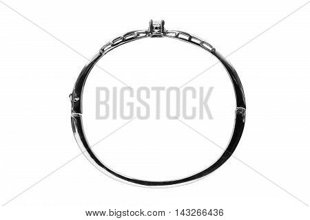 Elegant silver bracelet with a diamond isolated over white