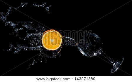 abstract with orange and water on black background