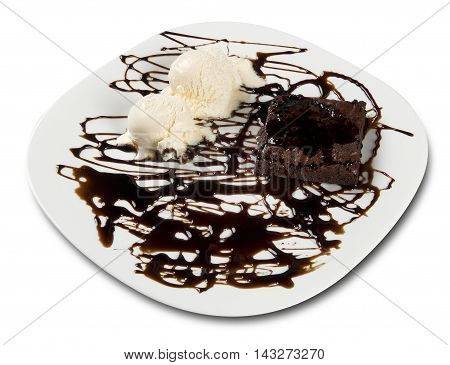 Petit gateau. Ice cream dessert with chocolate cake