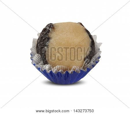 Traditional brazilian sweet - Chocolate brigadier and sweet white. White background.