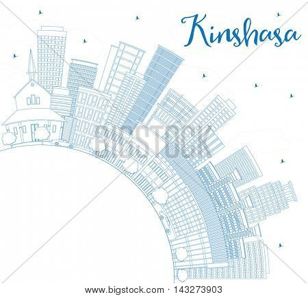 Outline Kinshasa Skyline with Blue Buildings and Copy Space. Vector Illustration. Business Travel and Tourism Concept with Historic Buildings. Image for Presentation Banner Placard and Web Site.