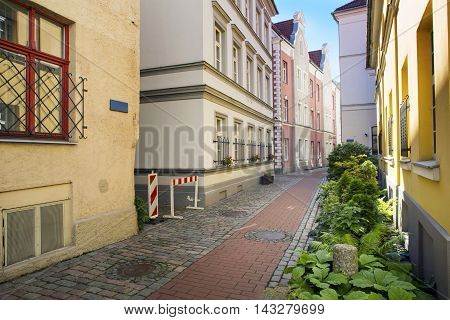 Street without people early in the morning. Europe. Riga