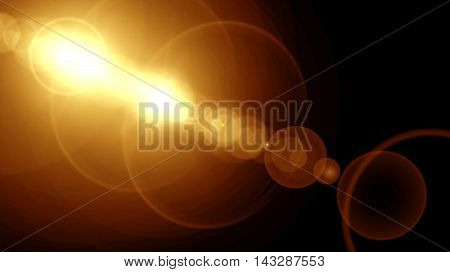 Digital lens flare in black background horizontal frame warm and abstract background