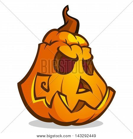 Cartoon vector illustration of a Jack-O-Lantern pumpkin curved in a scary expression isolated on white. Neatly organized and easy to edit EPS-10. Halloween decoration