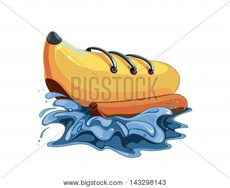 vector illustration of inflatable boat banana in the watter sea. Picture isolate on white background.