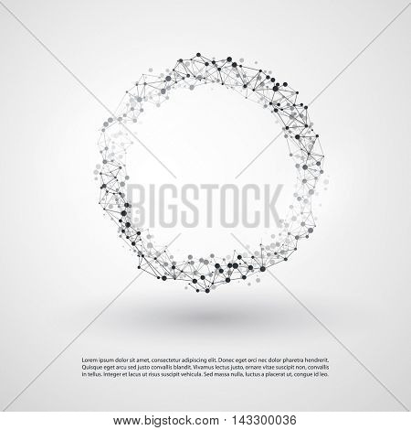 Abstract Cloud Computing and Global Network Connections Concept Design with Transparent Geometric Mesh, Wireframe Ring - Illustration in Editable Vector Format
