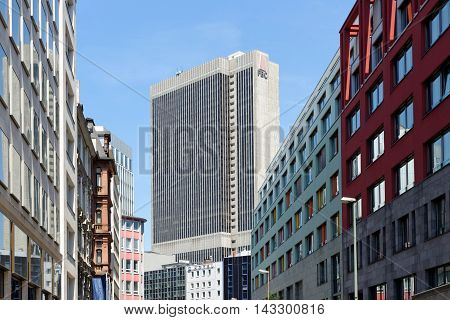 FRANKFURT AM MAIN GERMANY - AUGUST 7 2015: Frankfurter Buro Center (Frankfurt Office Center) also known as FBC is a 40-storey 142 m skyscraper in the Westend of the city.