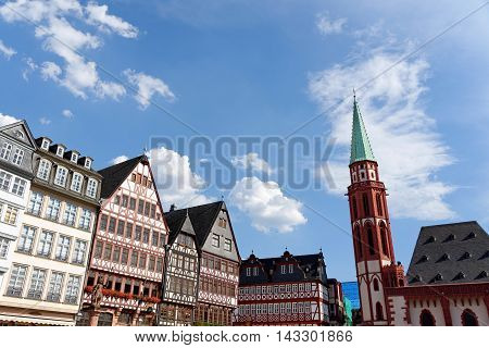 Romerberg square (Roman Mountain) the historic heart of Frankfurt am Main Germany and the centre of the old town.