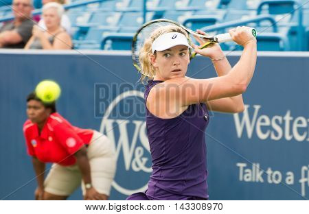 Mason Ohio - August 15 2016: Coco Vandeweghe in a first round match at the Western and Southern Open in Mason Ohio on August 15 2016.