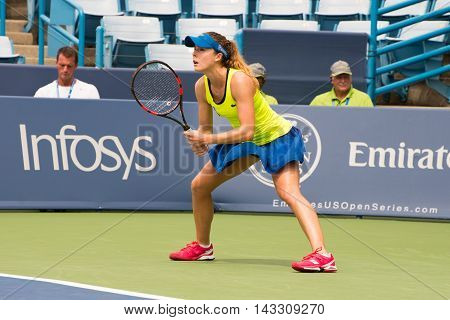 Mason Ohio - August 16 2016: Alize Cornet in a match at the Western and Southern Open in Mason Ohio on August 16 2016.