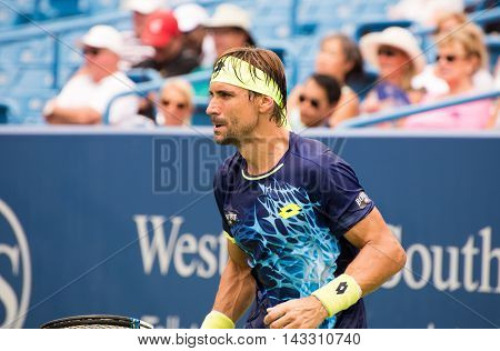 Mason Ohio - August 15 2016: David Ferrer in a first round match at the Western and Southern Open in Mason Ohio on August 15 2016.