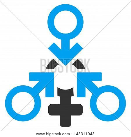 Triple Penetration Sex icon. Glyph style is bicolor flat iconic symbol with rounded angles, blue and gray colors, white background.