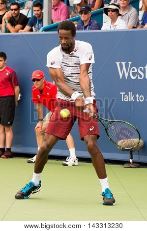 Mason Ohio - August 16 2016: Gael Monfils in a match at the Western and Southern Open in Mason Ohio on August 16 2016.