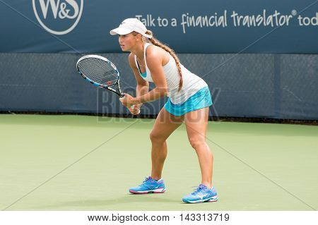 Mason Ohio - August 16 2016: Yulia Putintseva in a match at the Western and Southern Open in Mason Ohio on August 16 2016.