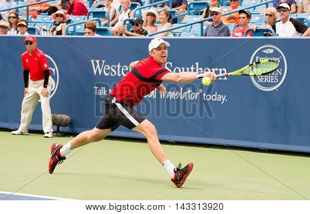 Mason Ohio - August 15 2016: Sam Querrey in a first round match at the Western and Southern Open in Mason Ohio on August 15 2016.