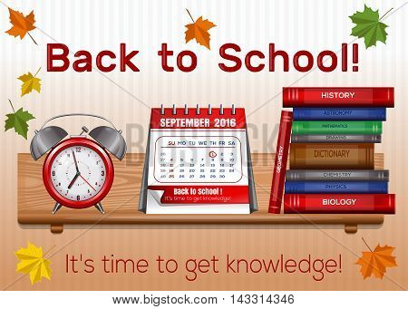 Postcard for Knowledge Day. Back to school. Time knowledge. 1 September. Vector illustration