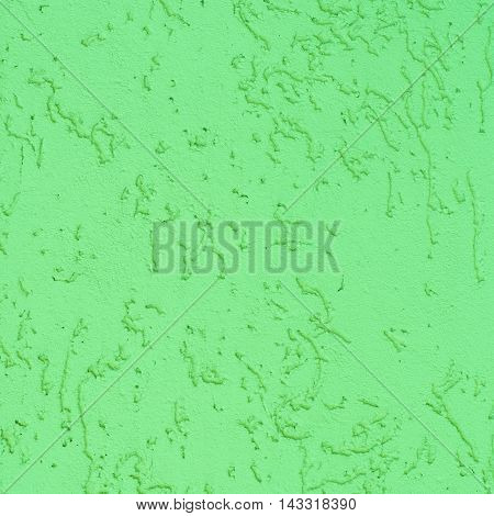 Background of a green stucco coated and painted exterior rough cast of cement and concrete wall texture decorative coating