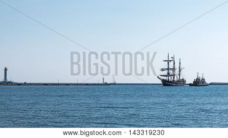 Odessa, Ukraine August 15, 2016: Training Barquentine Italian Navy 